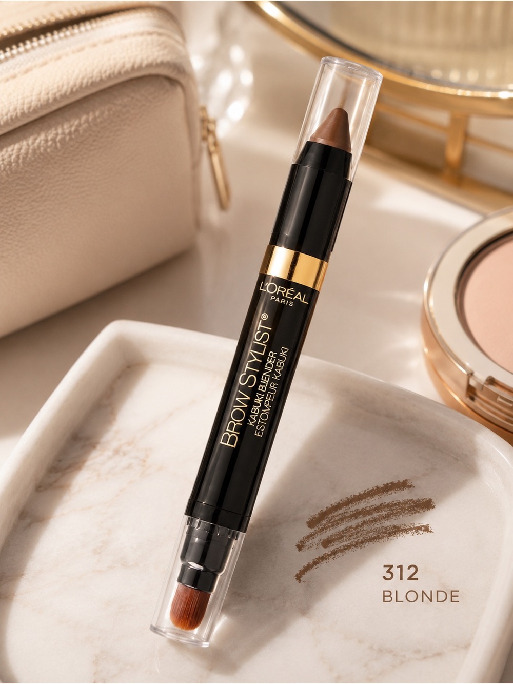 L’Oréal Brow Stylist Kabuki Blender 312 Blonde | Eyebrow Pencil & Powder Brush